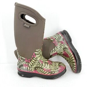 Bogs Women's Gray Black Winterberry High Waterproof Warm Winter Rain Boots Sz 7